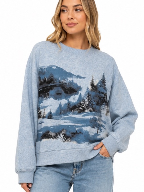 Northern Reflections Tops - Northern Reflections Winter Landscape Scenic Sweatshirt Blue Women’s XXL